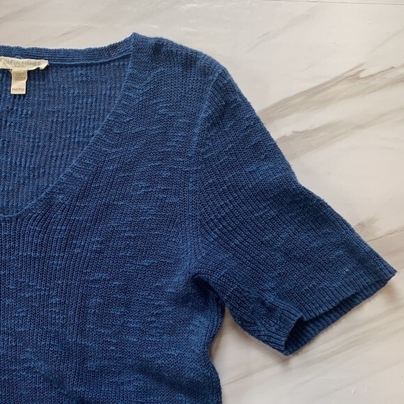 Eileen Fisher Petite | Organic Linen Blend Sweater Lightweight Pullover Blue PM - Picture 5 of 5